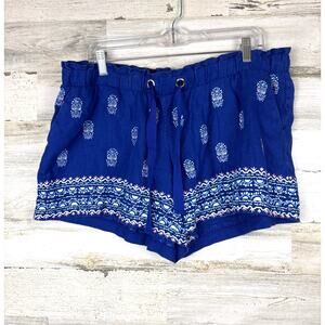 Lilly Pulitzer Women’s XL Blue Lazuli Lanterns Linen Boho Drawstring Shorts NEW